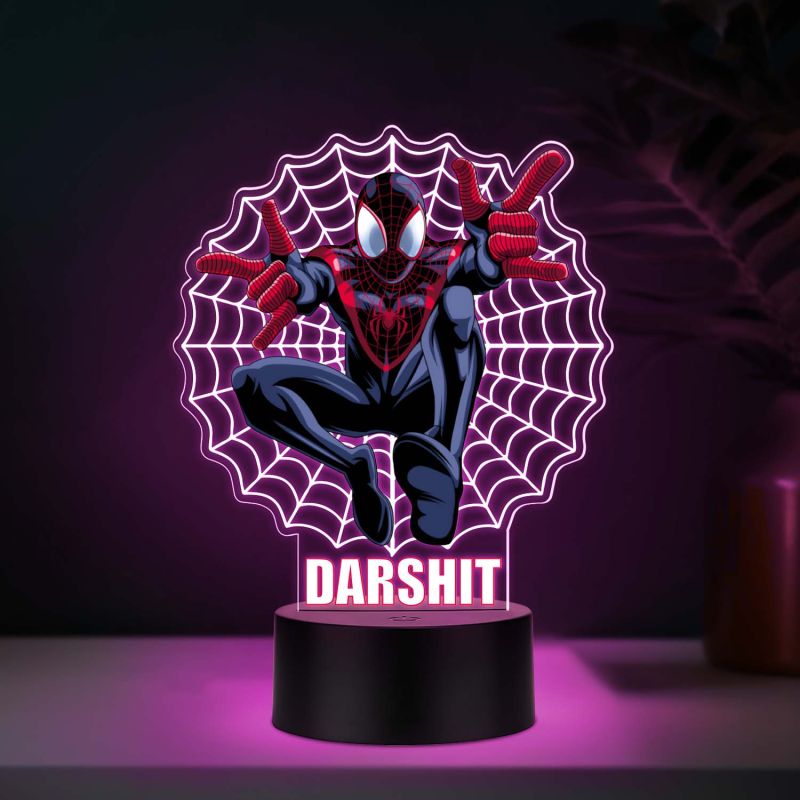 Custom Superhero Acrylic LED Lamp with UV Print – Personalized Name Web Design Night Light for Kids